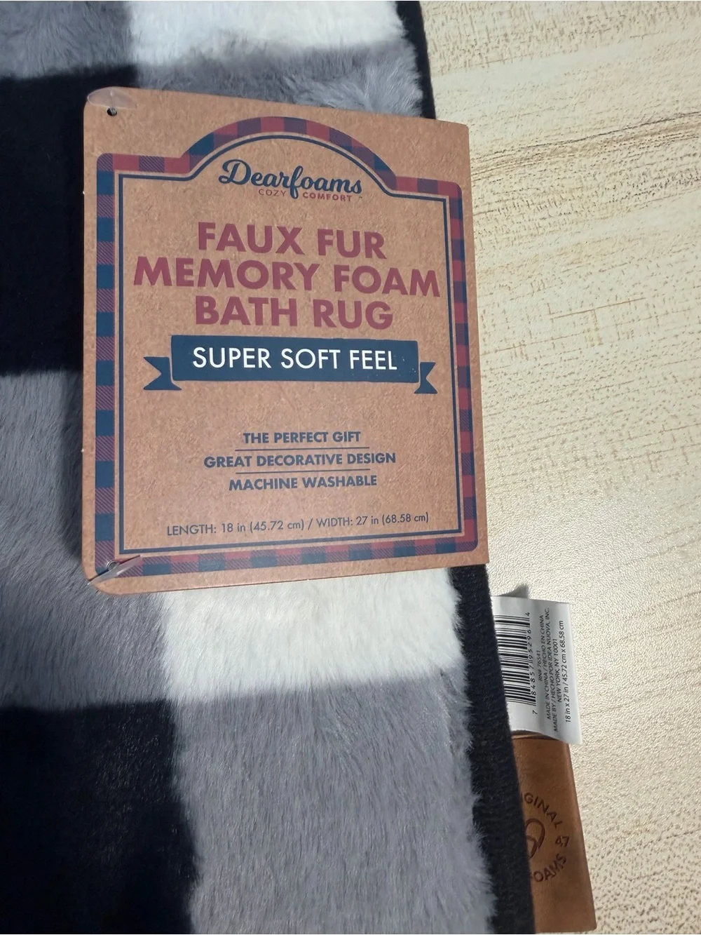 Set of 2 NWT Dearfoams Buffalo Plaid Faux Fur Memory Foam Bath Rugs